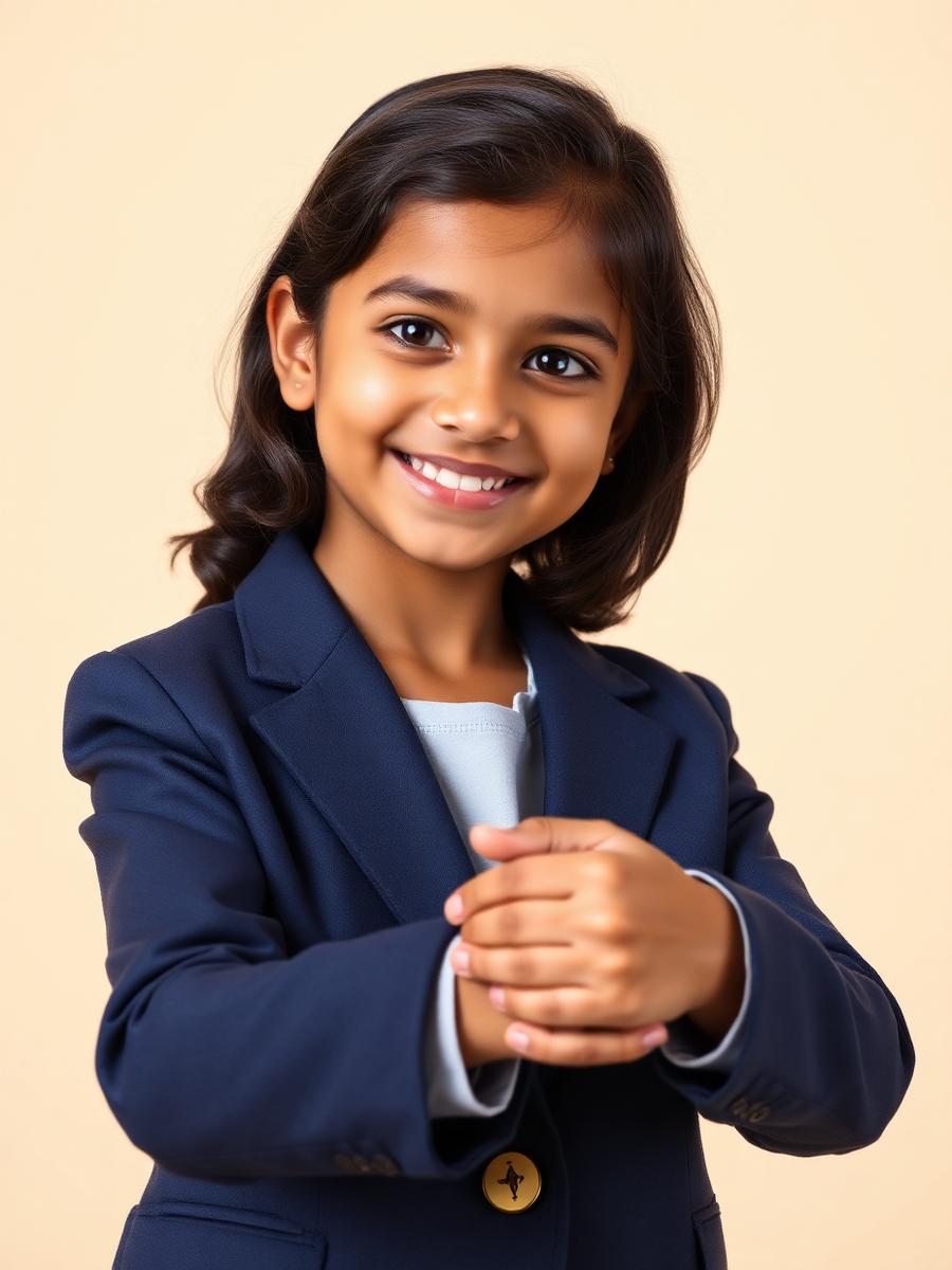 A confident young student practicing a handshake