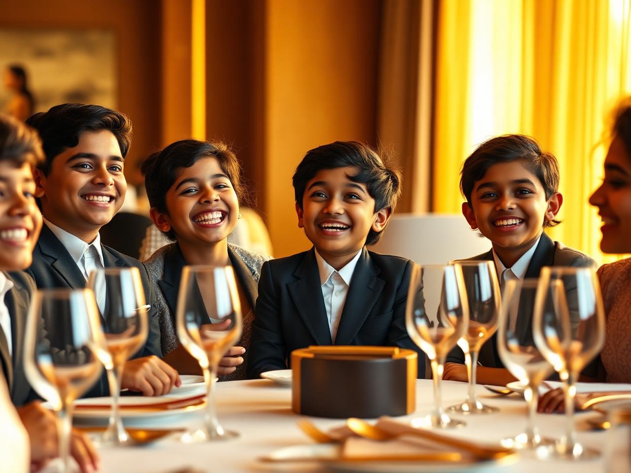 Children learning dining etiquette at a beautifully set table